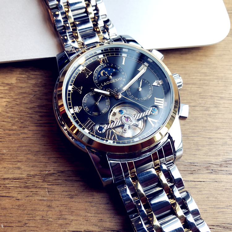 2024新款镂空陀飞轮全自动机械表手表男士夜光防水潮流黑马腕表