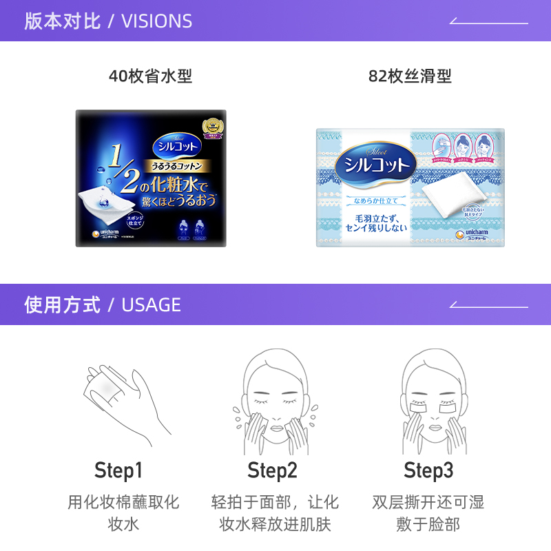 【自营】UNICHARM尤妮佳1/2省水湿敷化妆棉40枚*8湿敷卸妆棉省水