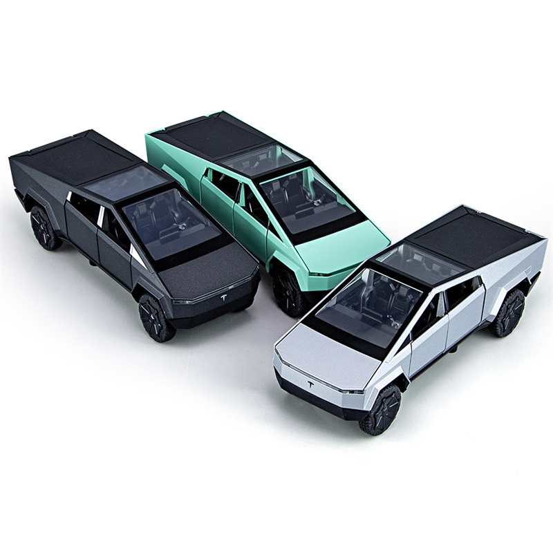 特斯拉Cybertruck皮卡带房车仿真1:32合金汽车模型摆件儿童玩具车