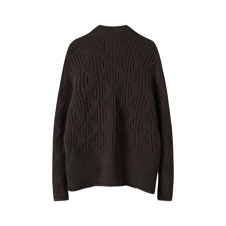 不同寻常的体验 立体移位坑条100%纯山羊绒开衫外套 立领