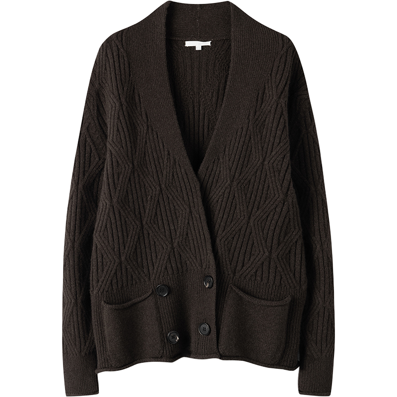 不同寻常的体验 立体移位坑条100%纯山羊绒开衫外套 立领