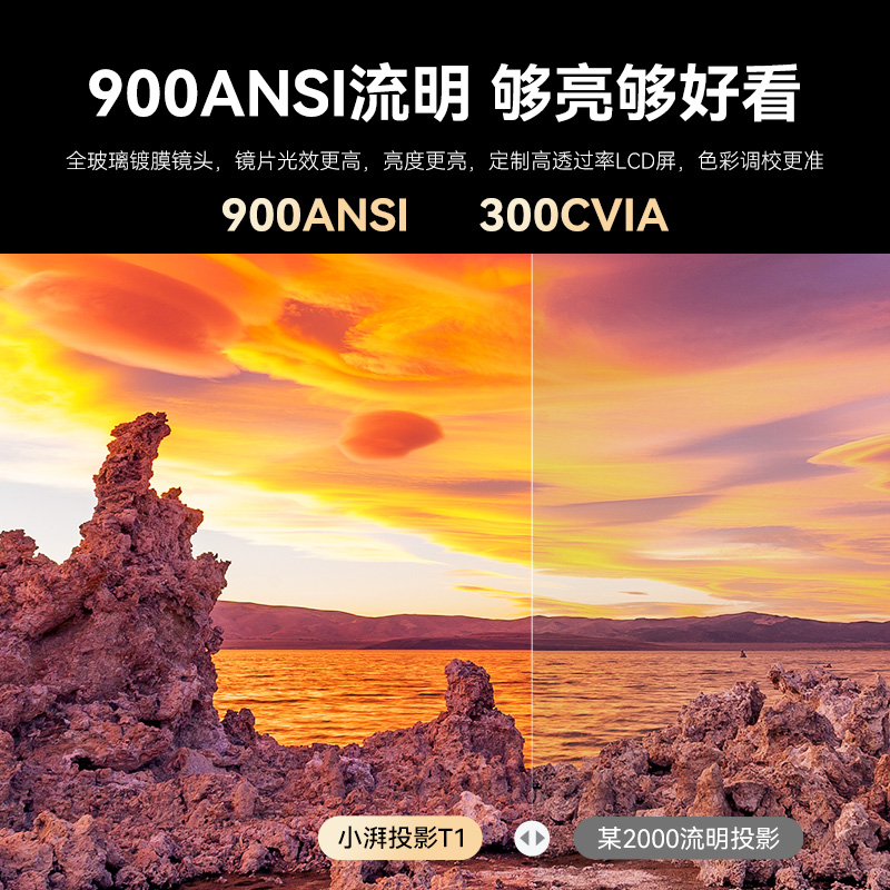小湃超高清投影仪T1家用墙投卧室智能户外露营手机无线投屏小型便携学生宿舍投影机1080P儿童卧室家庭影院