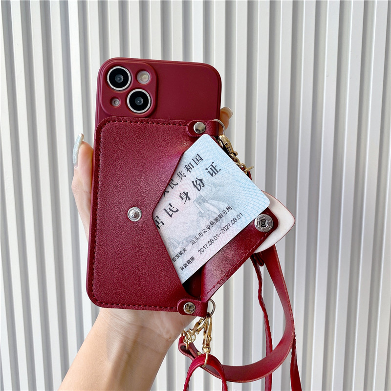 酒红色爱心零钱包适用opporeno11手机壳reno10/8/7pro斜挎9pro/5k背带findx7/6挂绳A97/A93/A58硅胶全包K11女