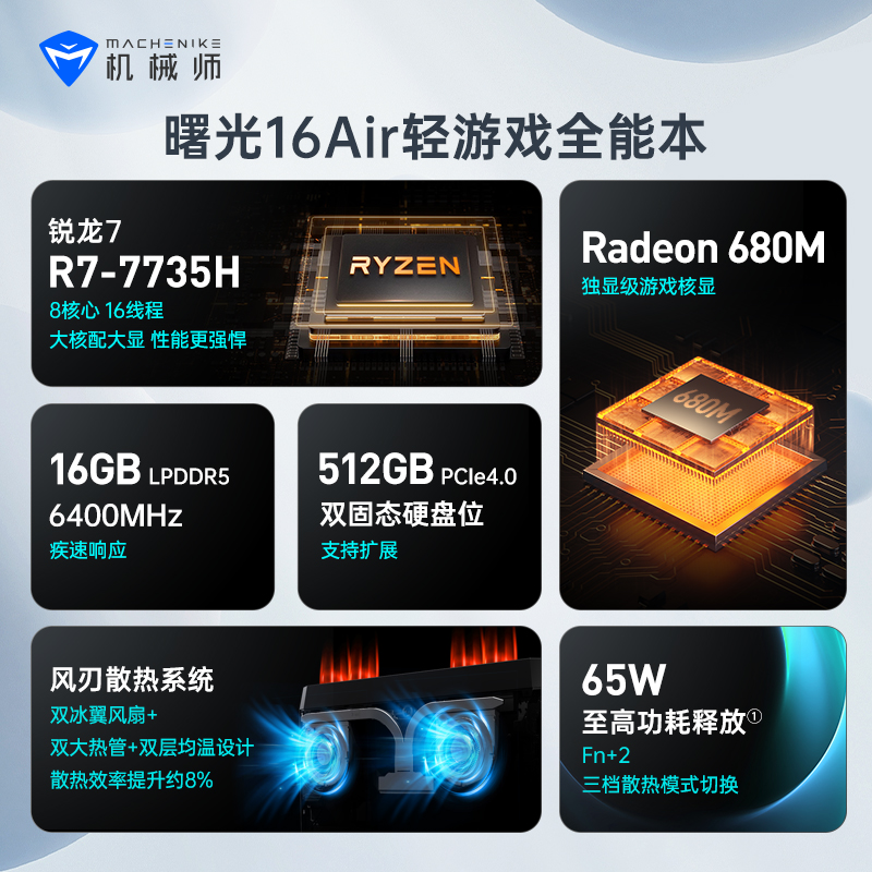 【高性价比】机械师曙光16Air AMD 锐龙 R7-7735H八核轻薄本2.5K 120Hz屏 R7-7840H笔记本电脑 商务办公学生