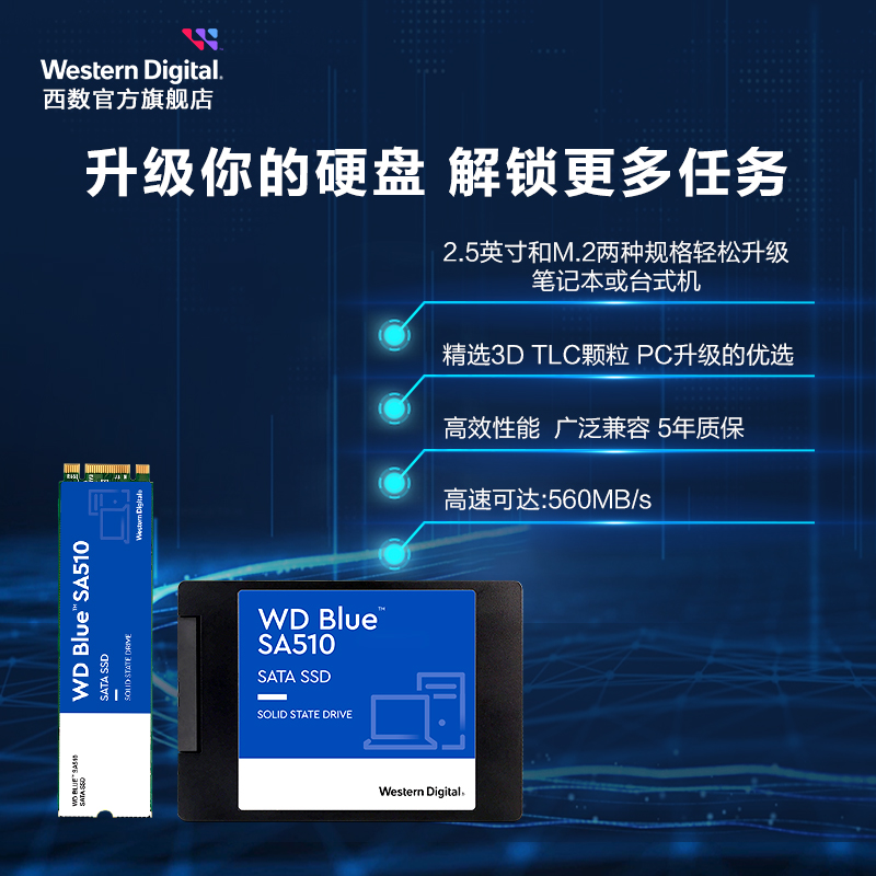 WD西数固态硬盘250g 500g 1t 2.5寸笔记本SSD 1tb台式电脑SA510
