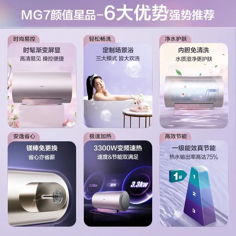 Haier/海尔 EC6002-MG7(U1) 60升一级变频速热电热水器免换镁棒80
