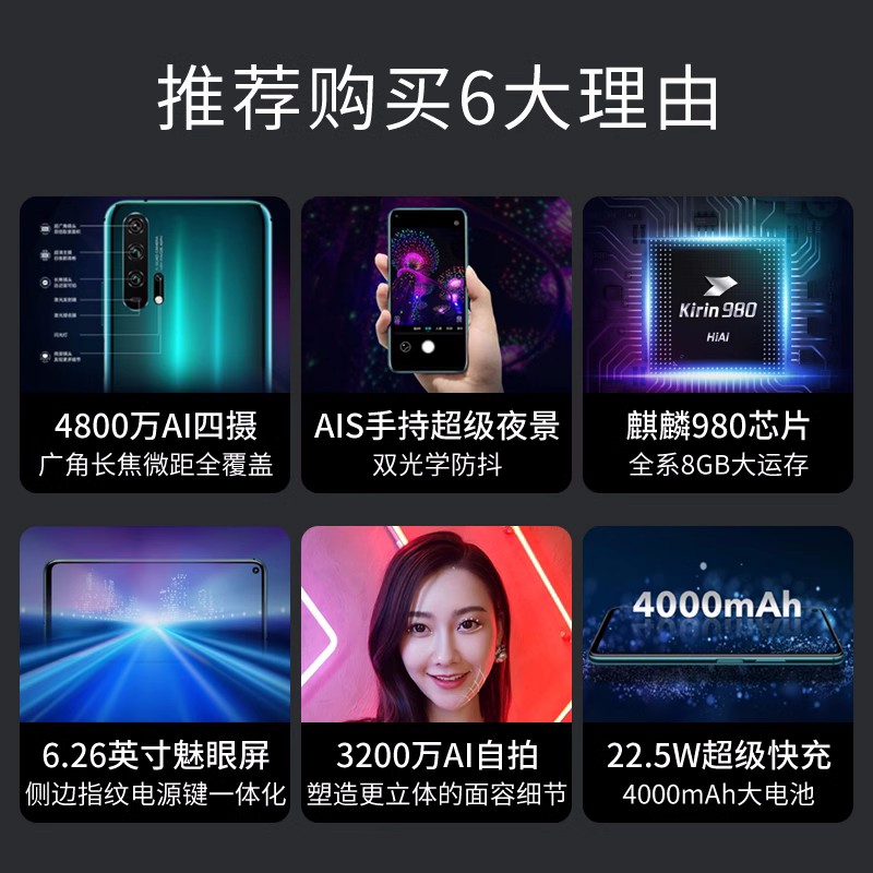 honor/荣耀 荣耀20 pro全网通4G麒麟980鸿蒙拍照游戏千元手机NFC