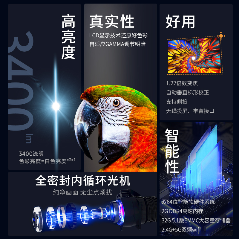 【超清大屏】aigo爱国者H59新品 投影仪家用办公1080P超高清卧室客厅家庭影院高流明商务投影机全封闭光机