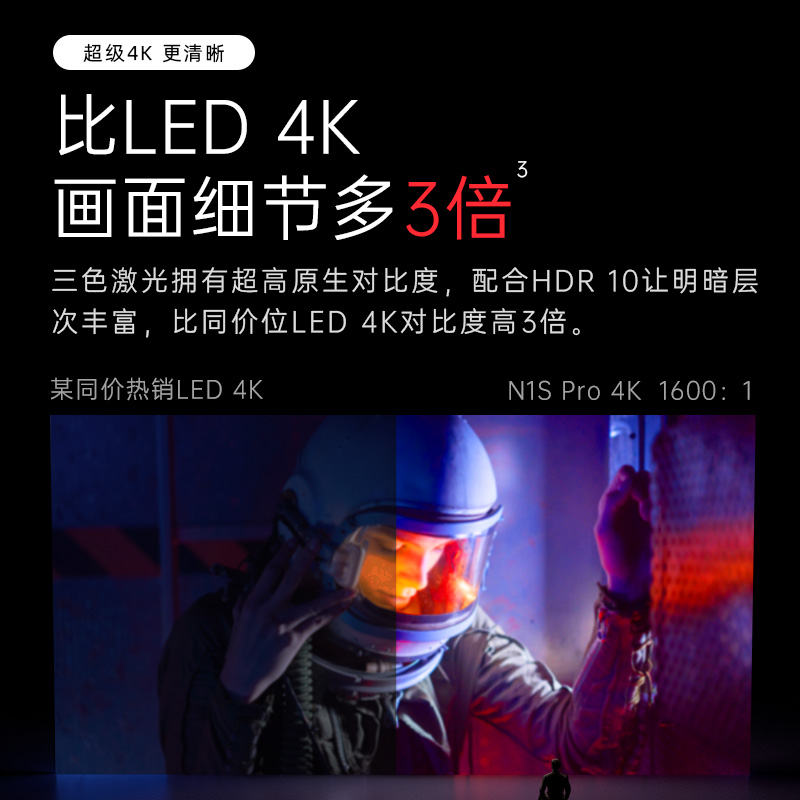 【4K超高清旗舰新品】坚果N1S Pro纯三色激光云台投影仪家用 客厅卧室投墙百寸大屏家庭影院便携式智能投影机