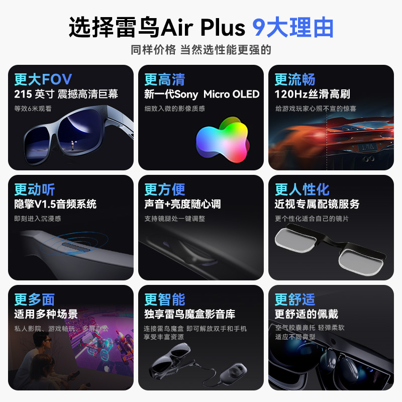 【顺丰极速发货】雷鸟Air Plus智能AR眼镜215英寸高清观影3D智能终端全适配支持iPhone15直连vision pro平替