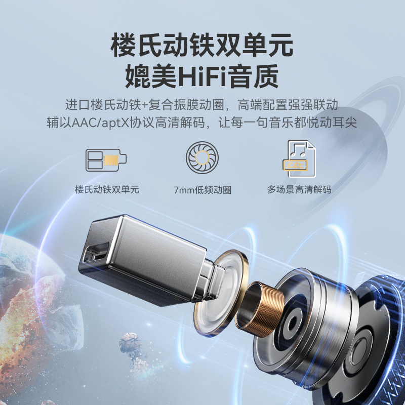 嘿喽HAYLOU W1无线蓝牙耳机楼氏动铁圈入耳式适用苹果安卓2024款