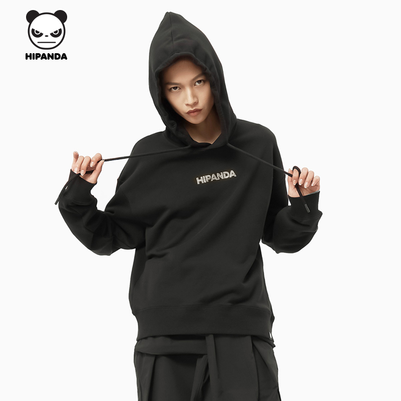 Hipanda你好熊猫卫衣自创元年金钻烫钻连帽卫衣设计潮牌新款