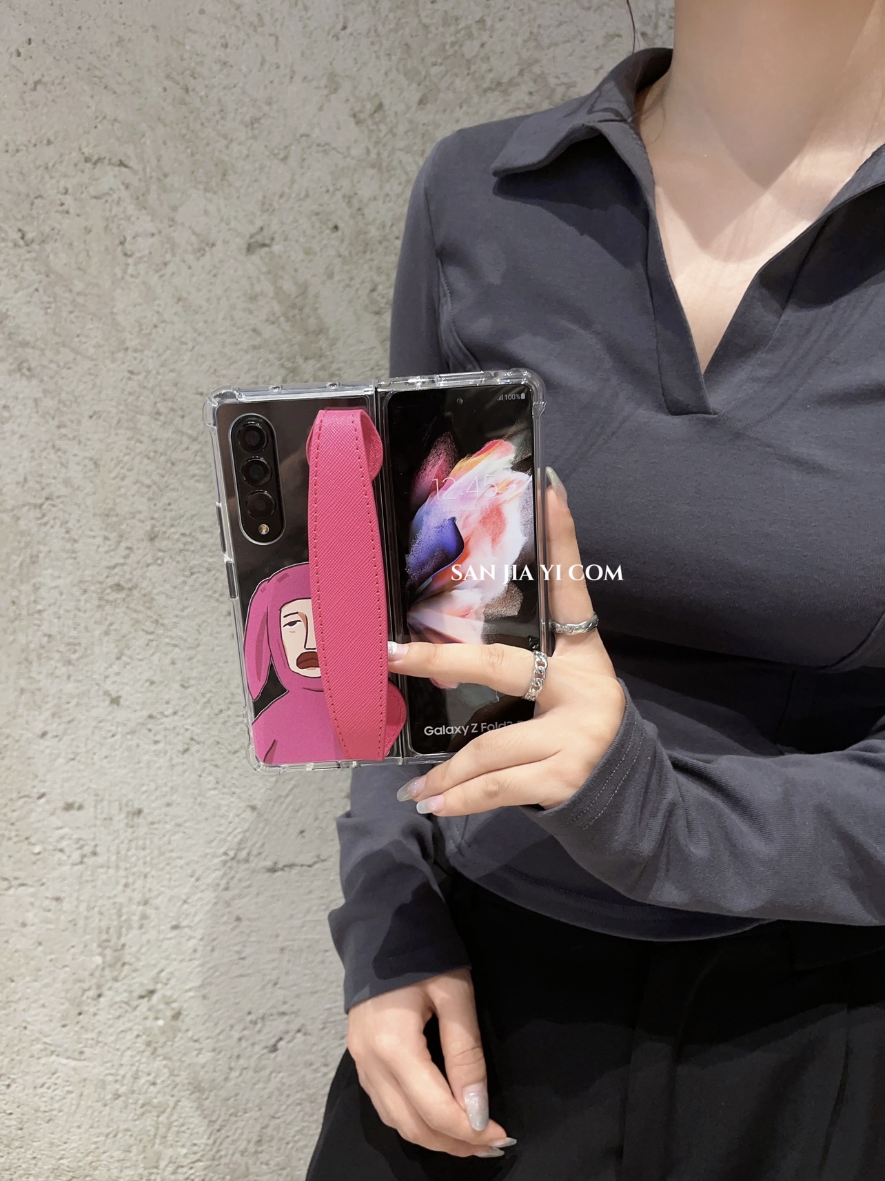 小众搞怪女孩zfold5折叠屏手机壳保护套玫红手腕带防摔适用三星2/3/4/5代外壳创意个性斜挎侧背挂绳ins新款女
