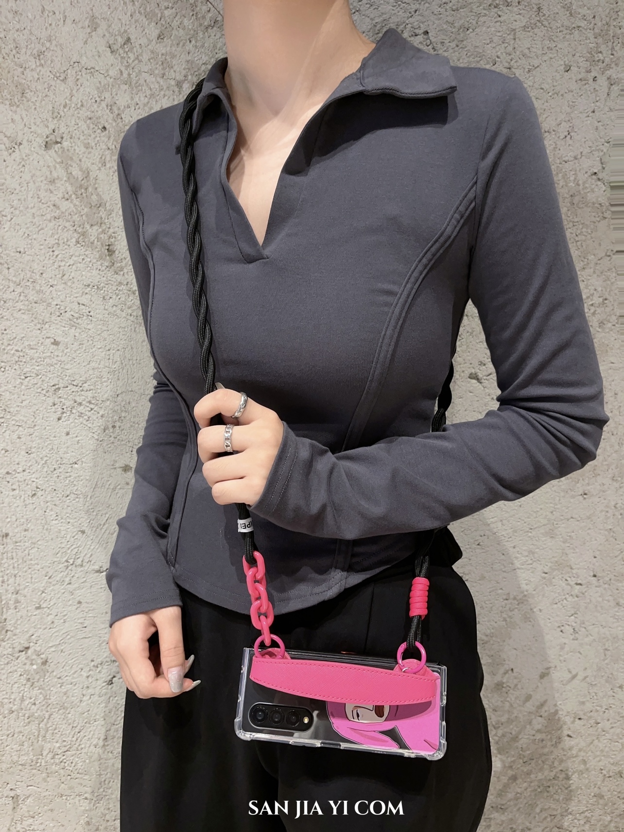 小众搞怪女孩zfold5折叠屏手机壳保护套玫红手腕带防摔适用三星2/3/4/5代外壳创意个性斜挎侧背挂绳ins新款女