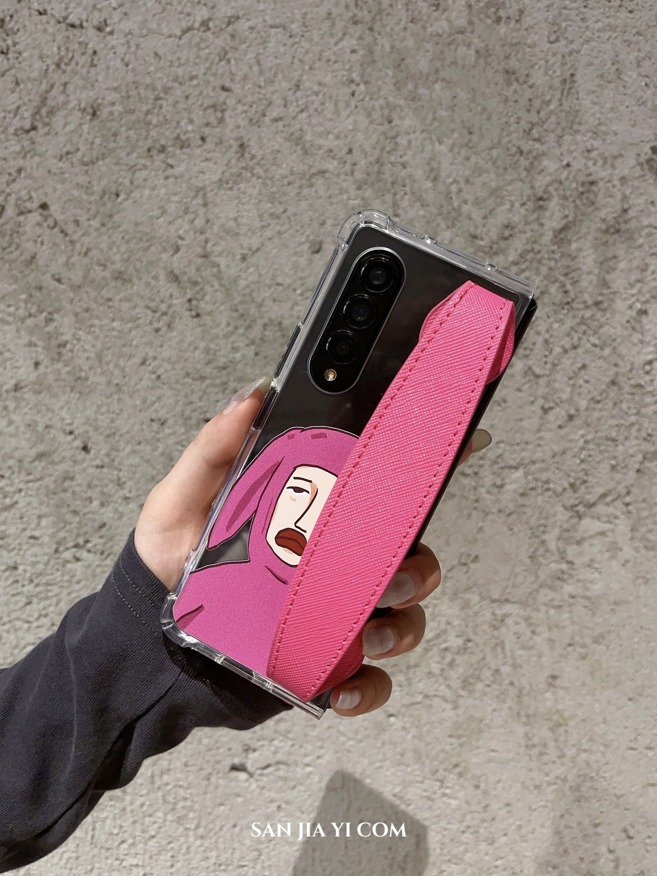 小众搞怪女孩zfold5折叠屏手机壳保护套玫红手腕带防摔适用三星2/3/4/5代外壳创意个性斜挎侧背挂绳ins新款女