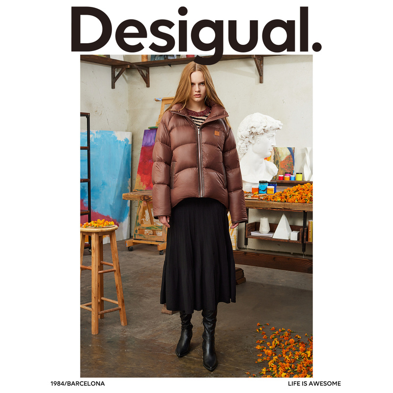 Desigual【西班牙时尚品牌】23秋冬宽松包边插肩短款羽绒服