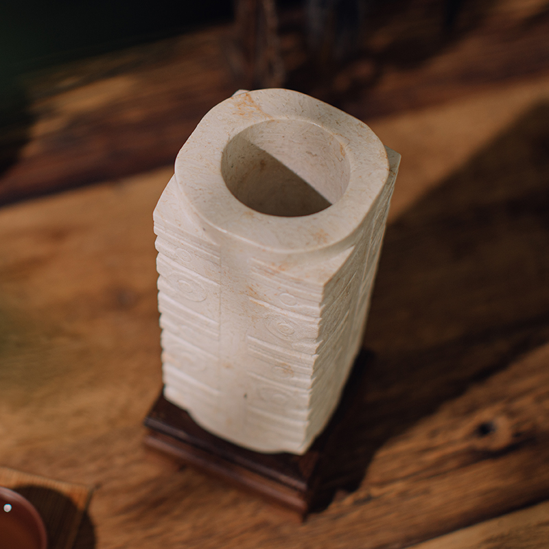 良渚博物院小二节玉琮仿古摆件桌面装饰收藏礼物礼品仿制玉石文化