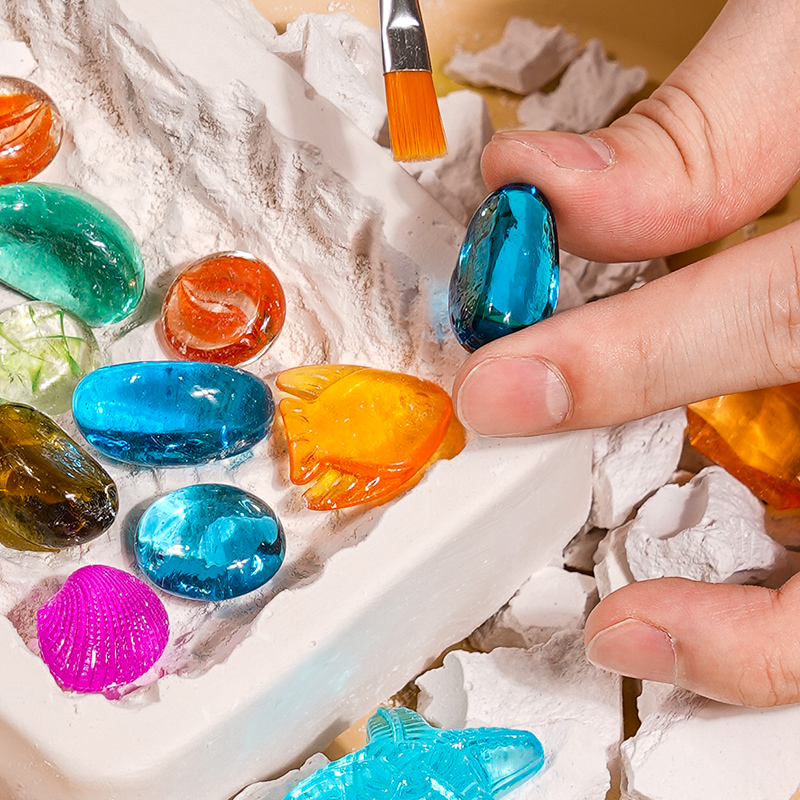 考古挖掘玩具寻宝石夜光恐龙化石膏盲盒儿童敲砸挖矿宝藏男孩女孩