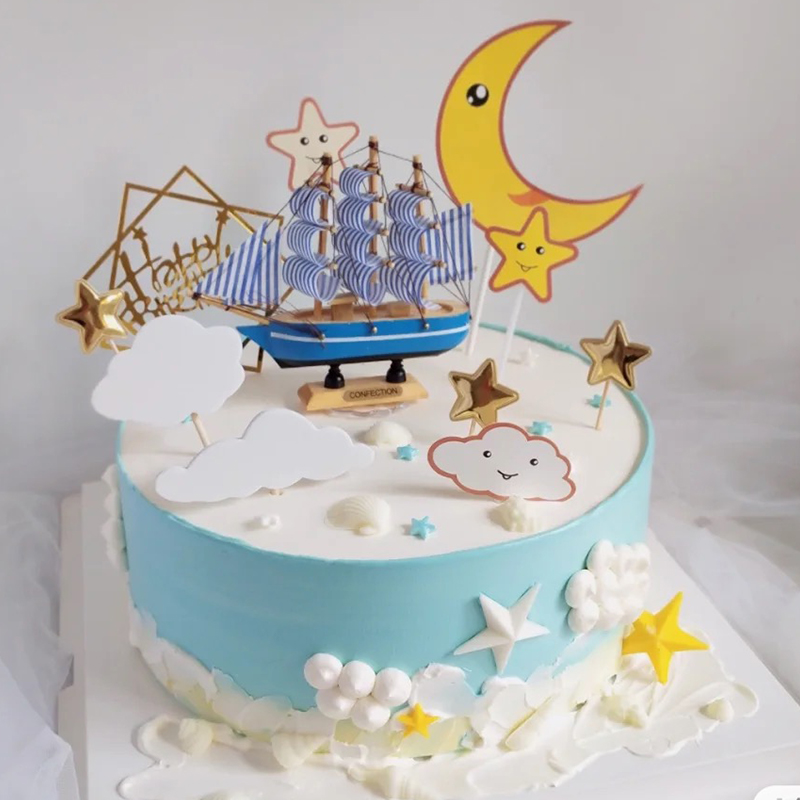 帆船蛋糕装饰摆件 开学季一帆风顺扬帆起航生日插件海洋主题装扮