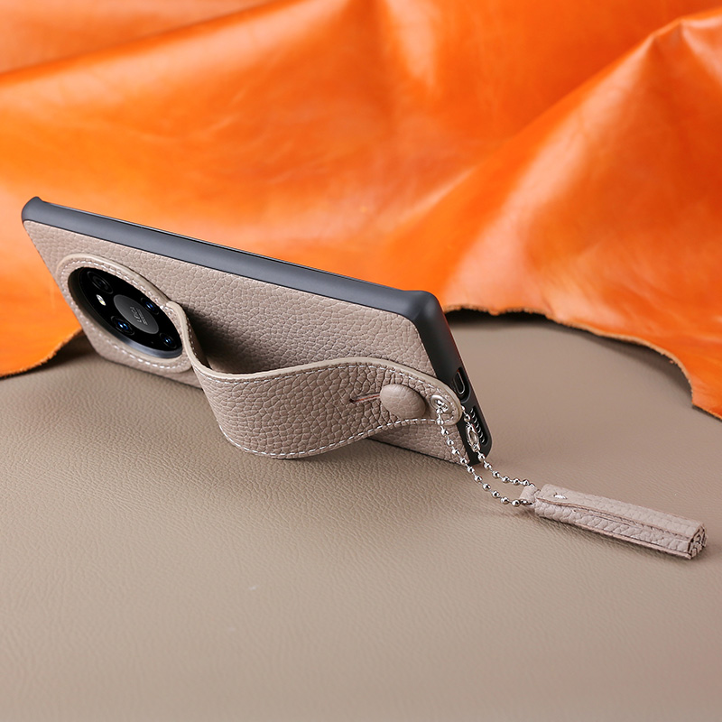 适用华为mate60pro手机壳新款50E真皮流苏支架软壳40RS保时捷设计30pro防摔创意纯色全包女高级感保护壳