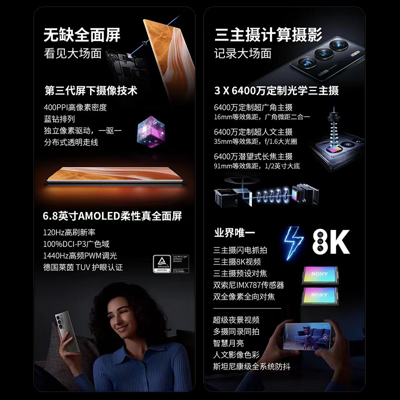 中兴Axon40Ultra屏下摄像手机真全面屏骁龙8处理器6400万长焦5G智能手机1T大内存a40ultra中兴手机官方旗舰店