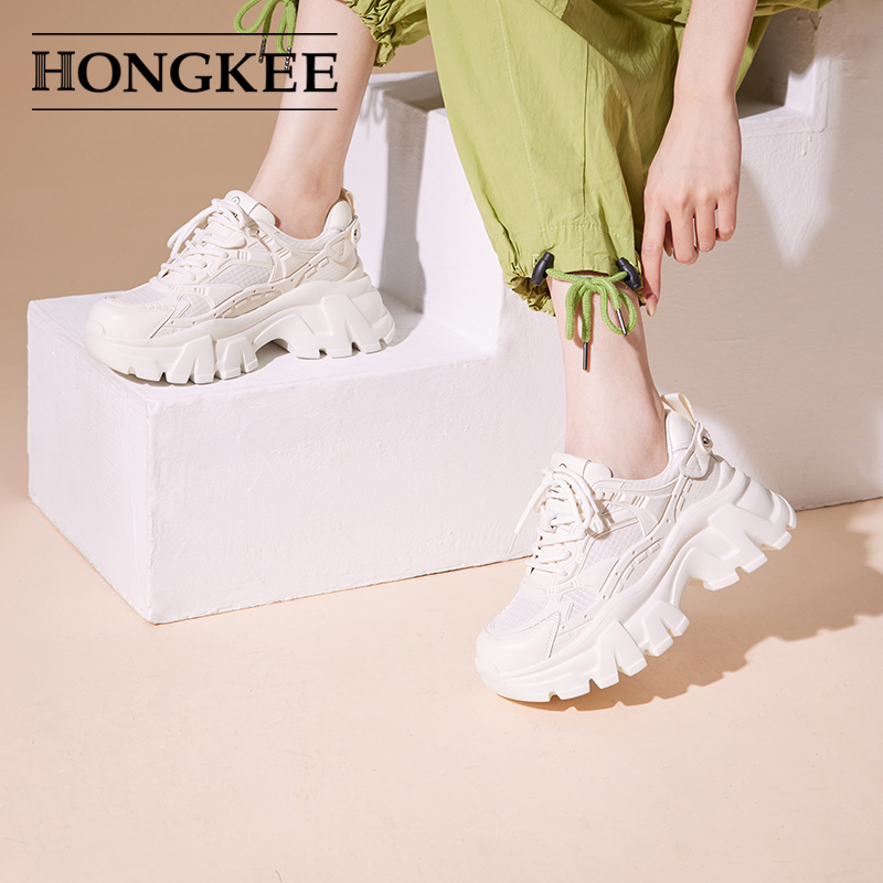 Hongkee/红科夏季老爹鞋网面厚底休闲鞋2023新款透气女鞋H053X202