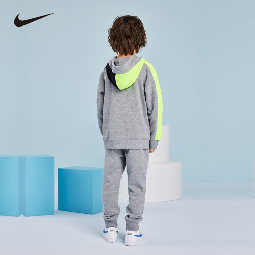 nike耐克小童装男童卫衣长裤2件套秋冬儿童薄绒连帽卫衣裤子套装岩层