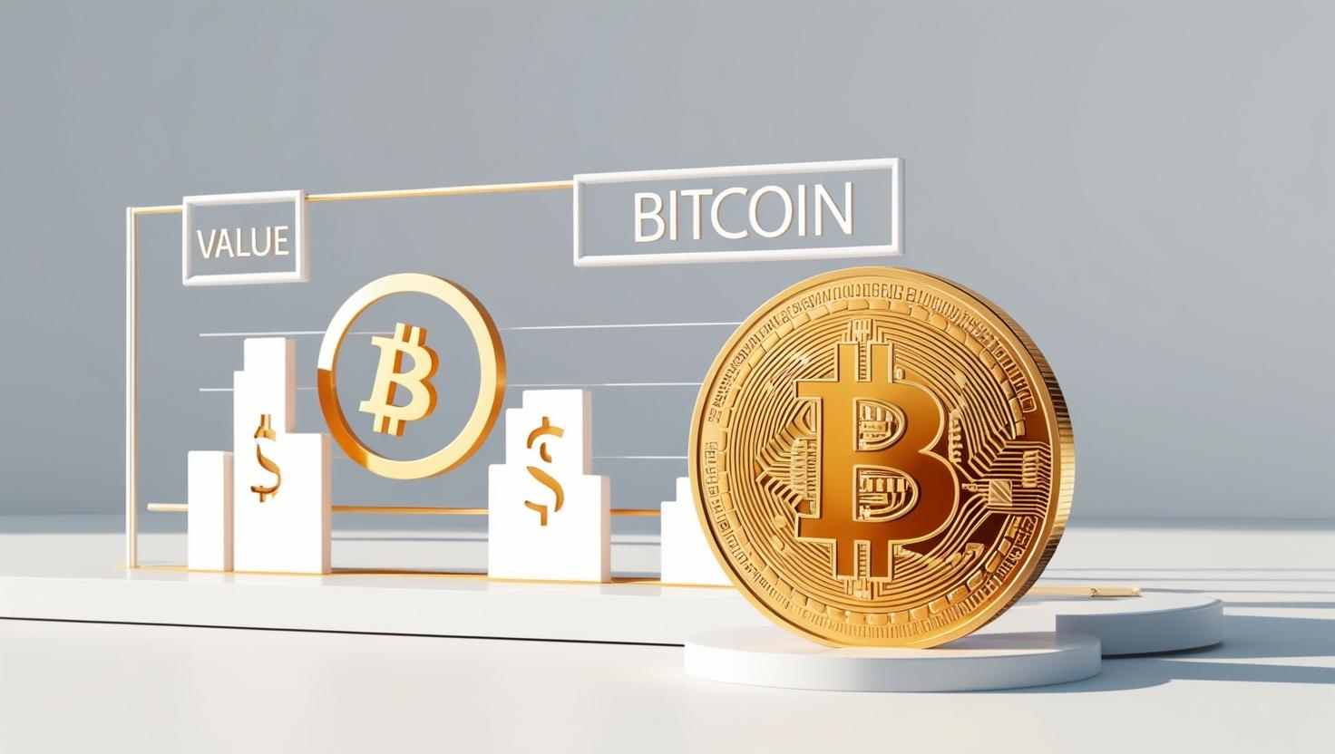 3D coin chart with Bitcoin coin ， value icons in a light style, no more element, no word (36).jpg