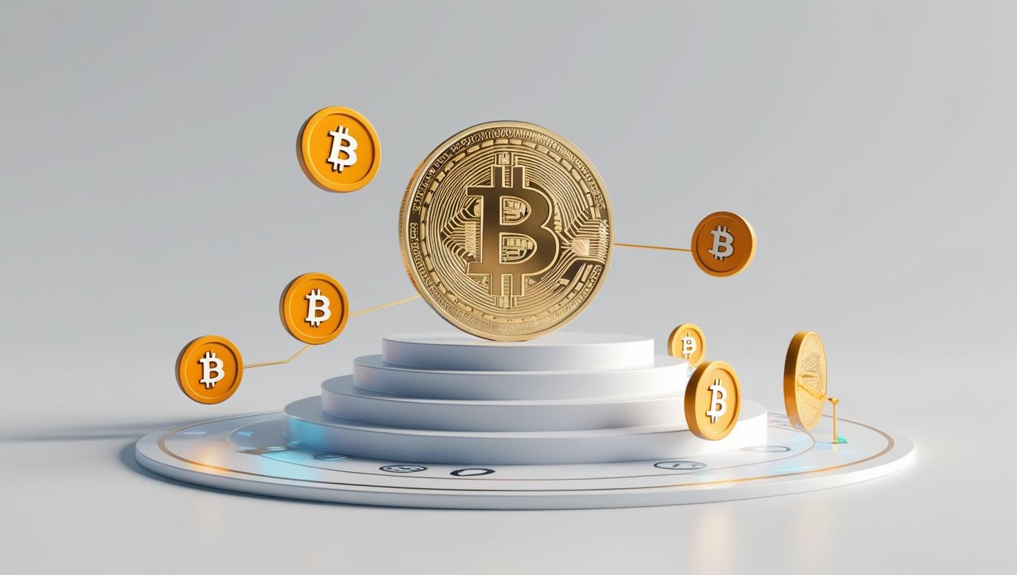 3D blockchain world，coin chart with Bitcoin coin ， value icons in a light style, no more element, no word (25).jpg