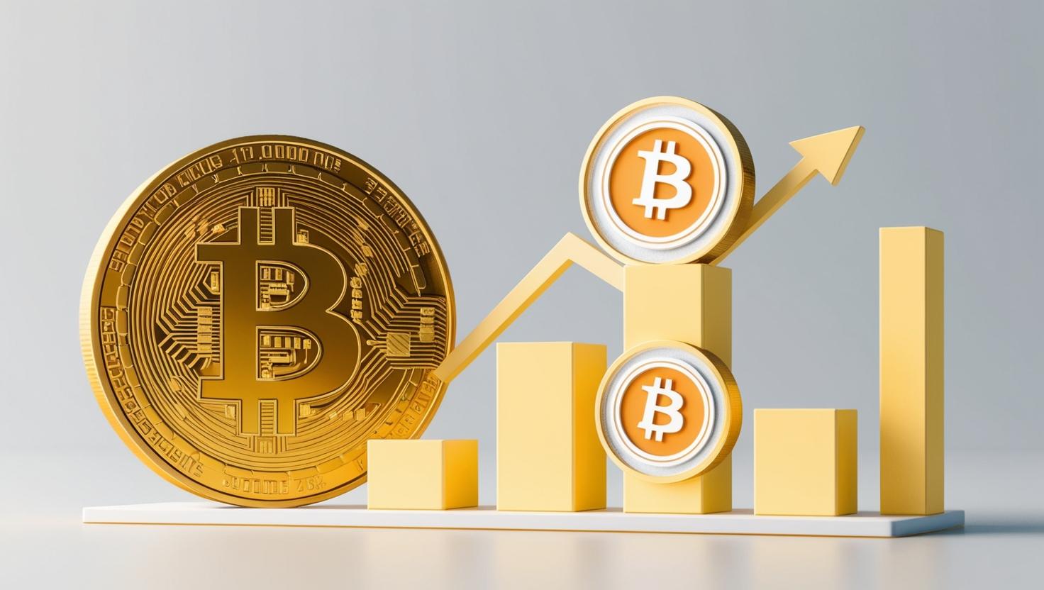 3D coin chart with Bitcoin coin , value icons in a light style, no more element, no word (6).jpg