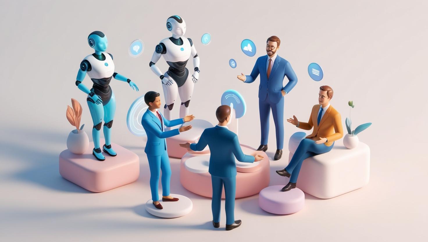 3D visual of AI agents and venture capital collaboration in a light style, no more element, no word.jpg
