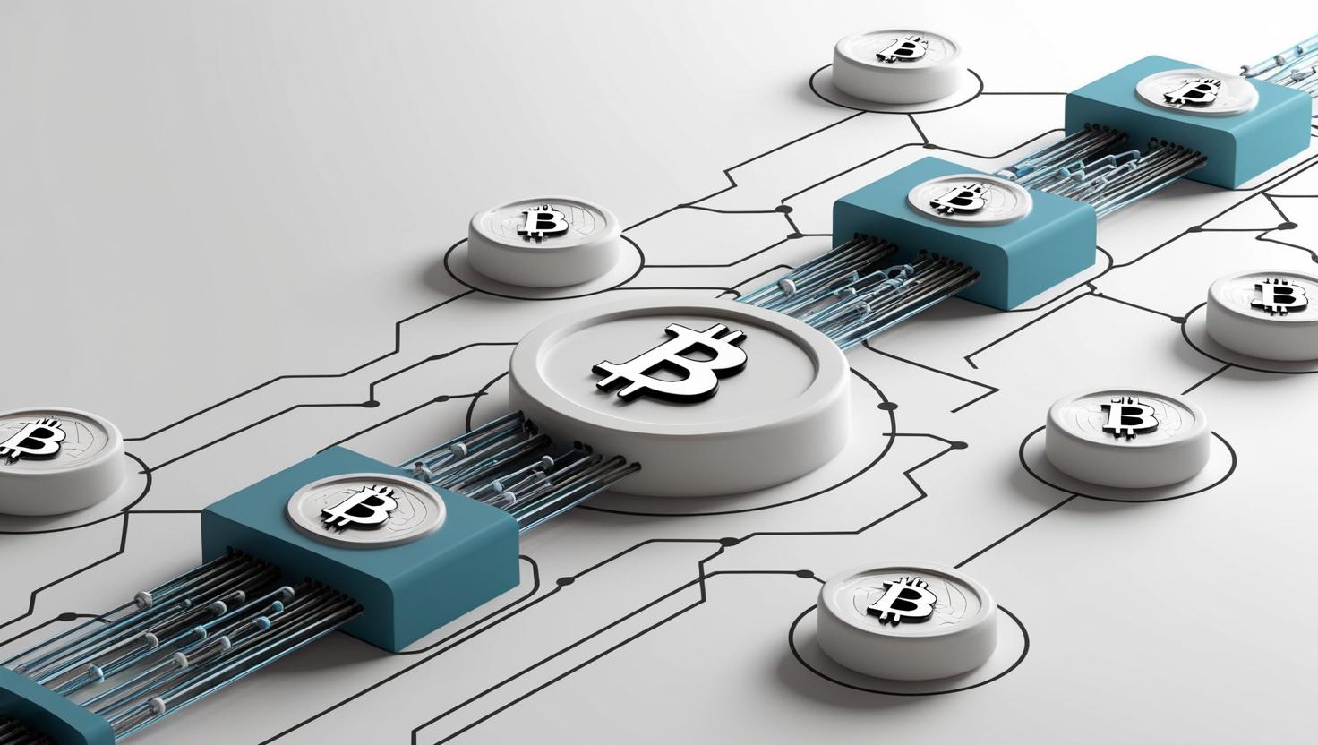 3D Bitcoin mempool with pending transactions and blockchain network in a light style, no more element, no word (2).jpg