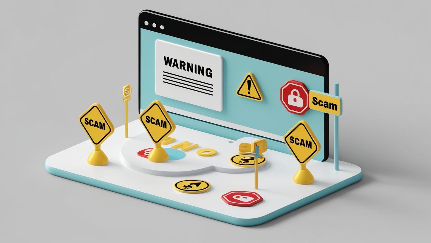 3D unregulated platform with warning signs and scam icons in a light style, no more element, no word (1).jpg