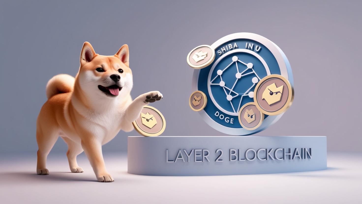 3D doge logo with Layer 2 chain and doge tokens in a light style, no more element, no word.jpg