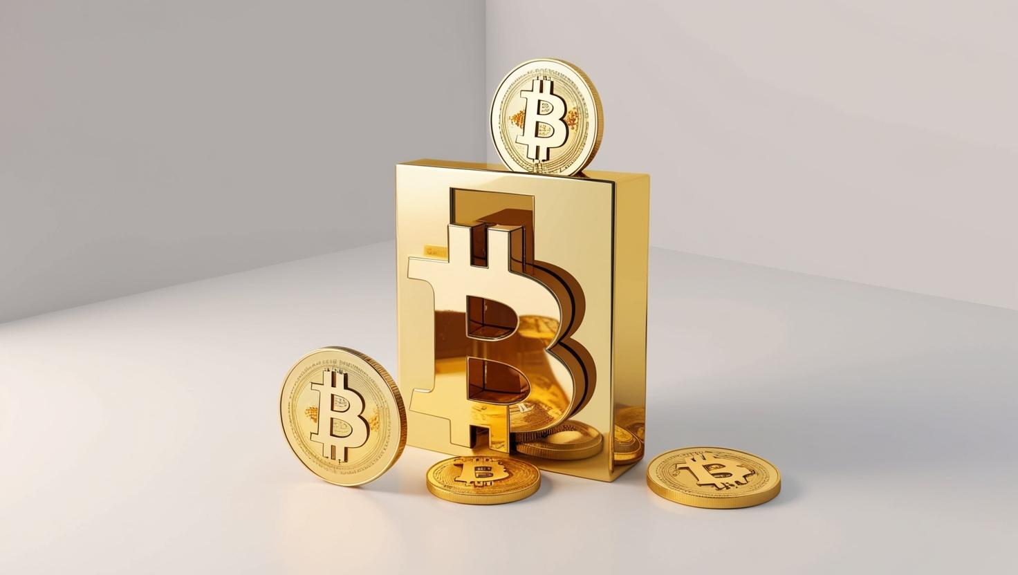 3D Bitcoin block with mining reward coins in a light style, no more element, no word.jpg