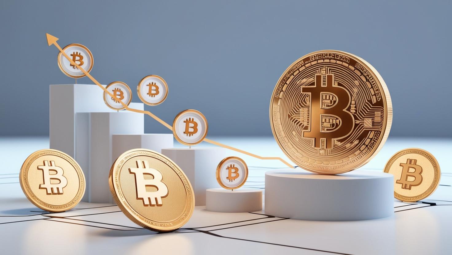 3D blockchain world，coin chart with Bitcoin coin ， value icons in a light style, no more element, no word (7).jpg