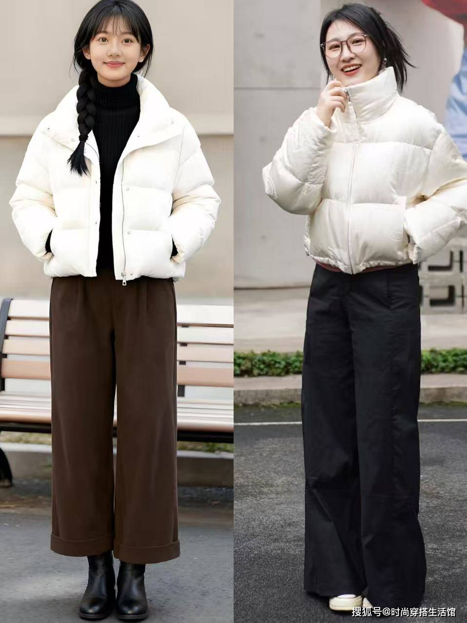 ＂短羽绒+阔腿裤＂才是冬天的王炸组合，这样穿时髦高级，美爆了