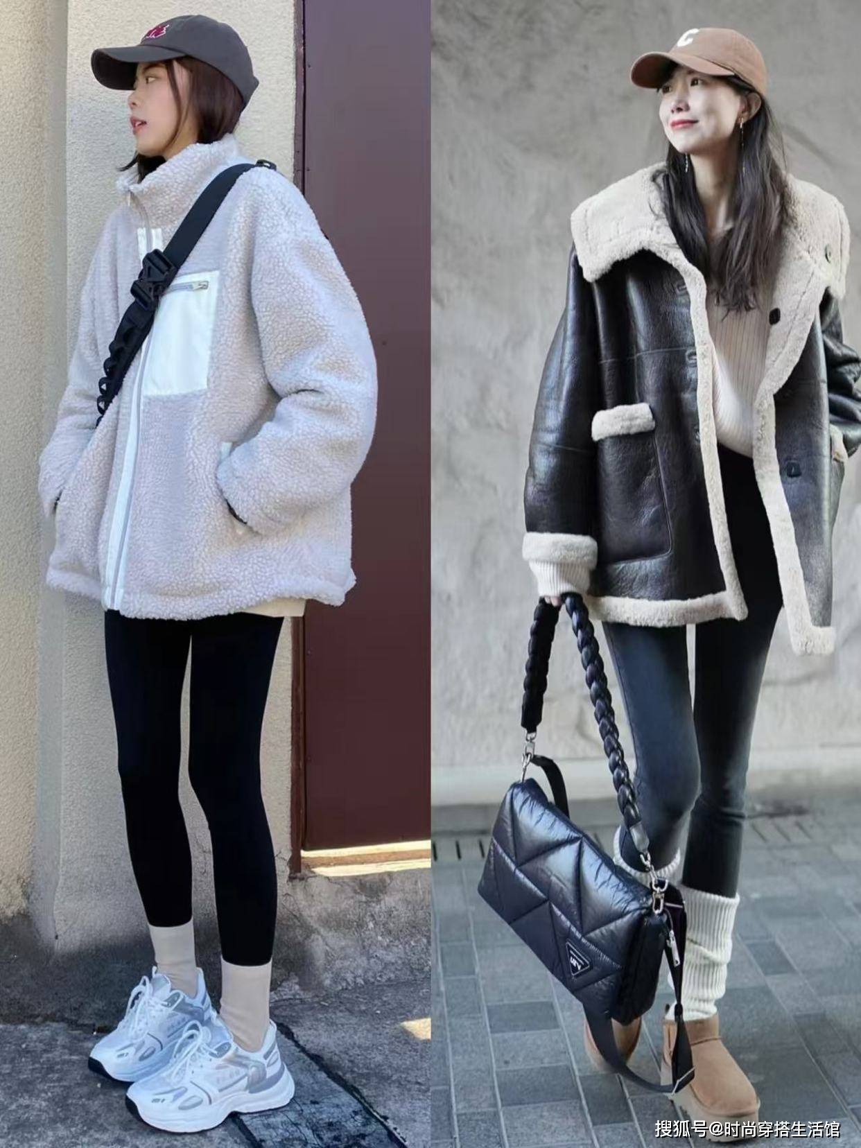 今年“羊羔毛+黑裤”又火了，这样穿保暖显瘦，腿粗、胯宽也能穿