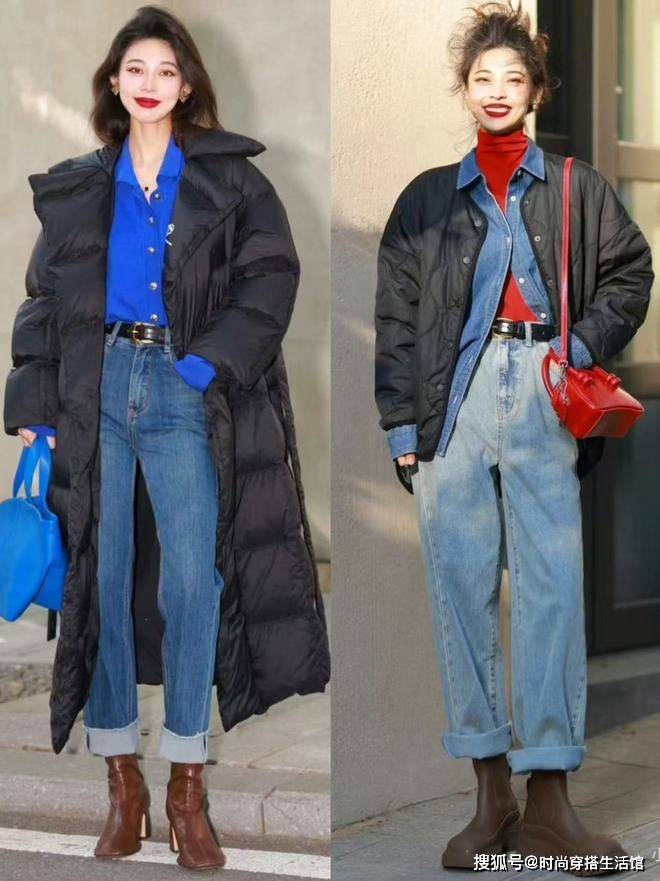 羽绒服+平头靴才是冬天最正确打开方式，这样穿时髦保暖，美爆了