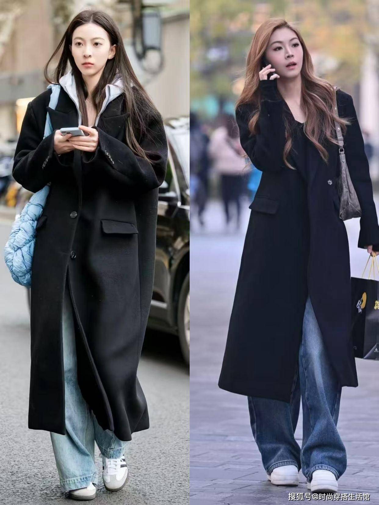 “黑大衣+运动鞋”才是冬天最火穿搭，这样穿时髦又高级，太美了