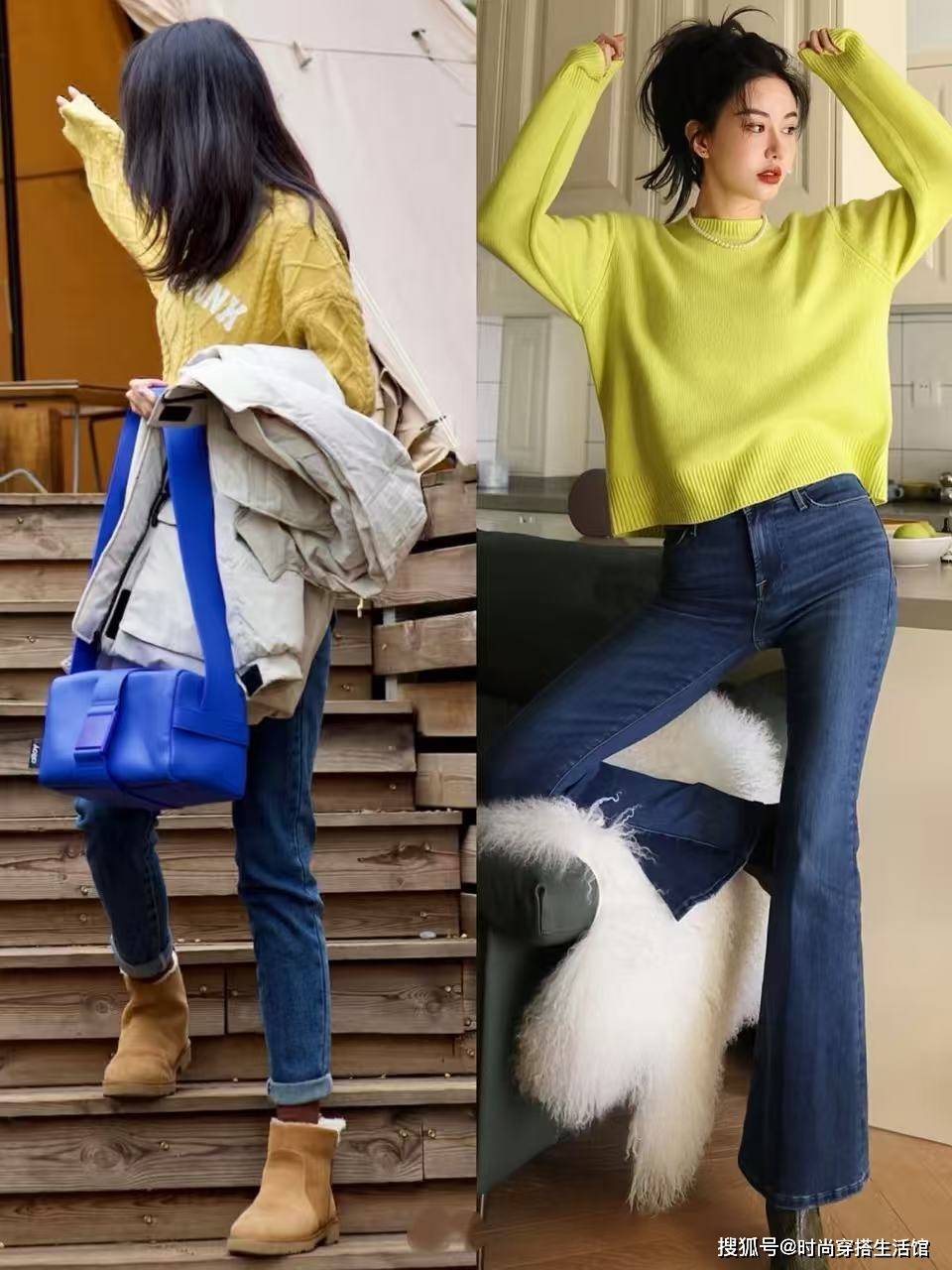 今年秋冬流行的“毛衣+牛仔裤”，这样穿时髦又高级，真的美爆了