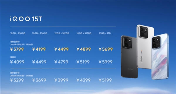 首发天玑9500最强版本!iQOO 15T发布:3299元起
