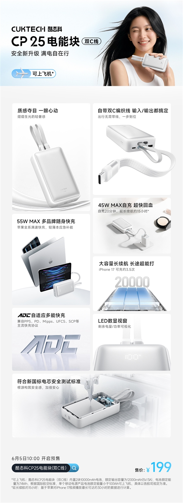 酷态科推出CP25电能块双C线款：20000mAh+55W快充！新国标电芯