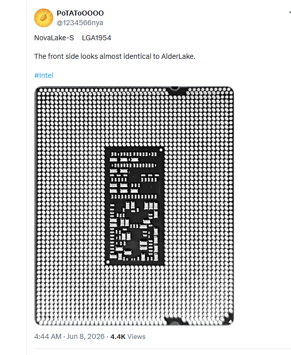 Intel新一代桌面CPU Nova Lake-S图片曝光：全新LGA 1954接口 完全无法兼容现有主板