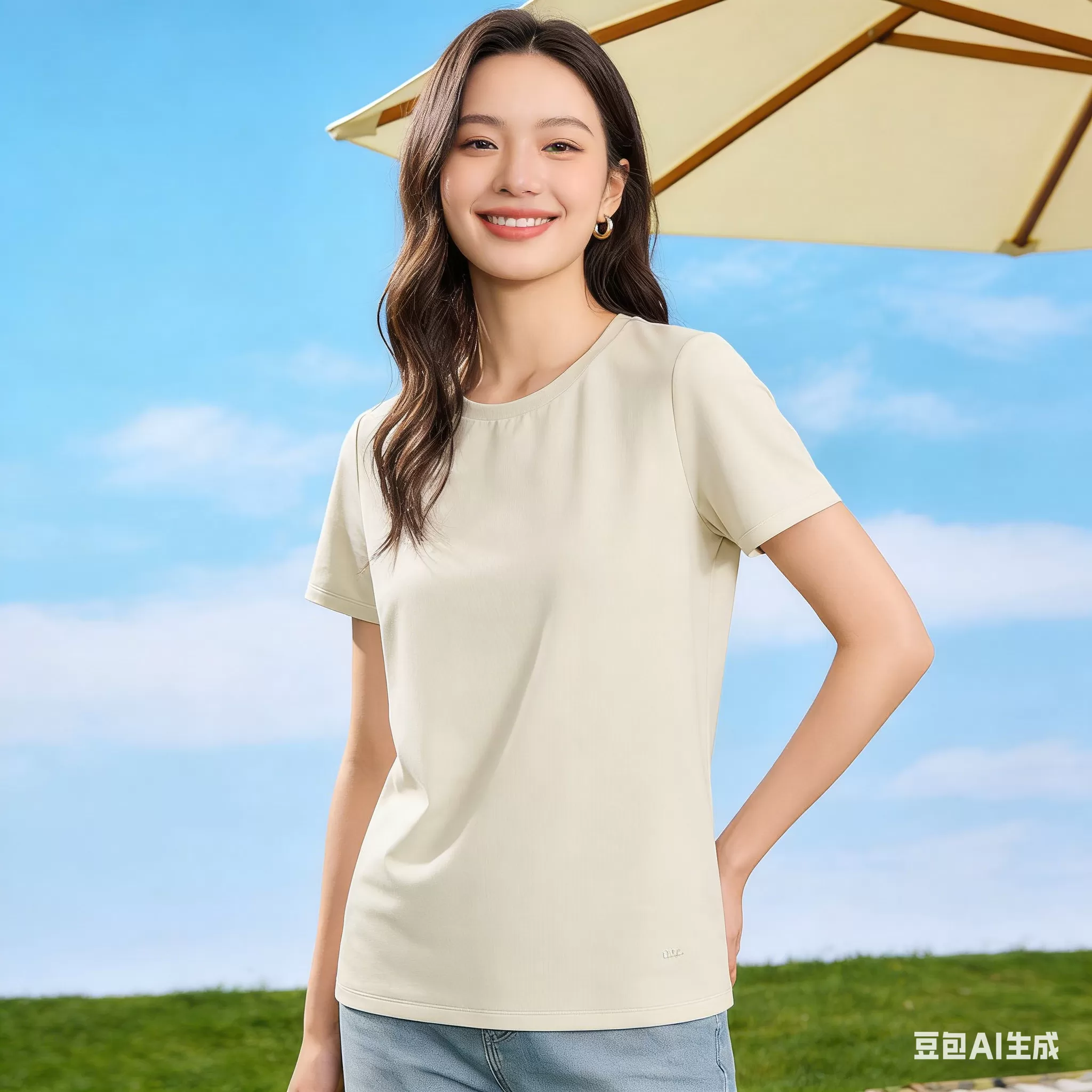蕉下T恤女棉短袖上衣休闲春夏白色通勤修身透气衣服户外打底衫