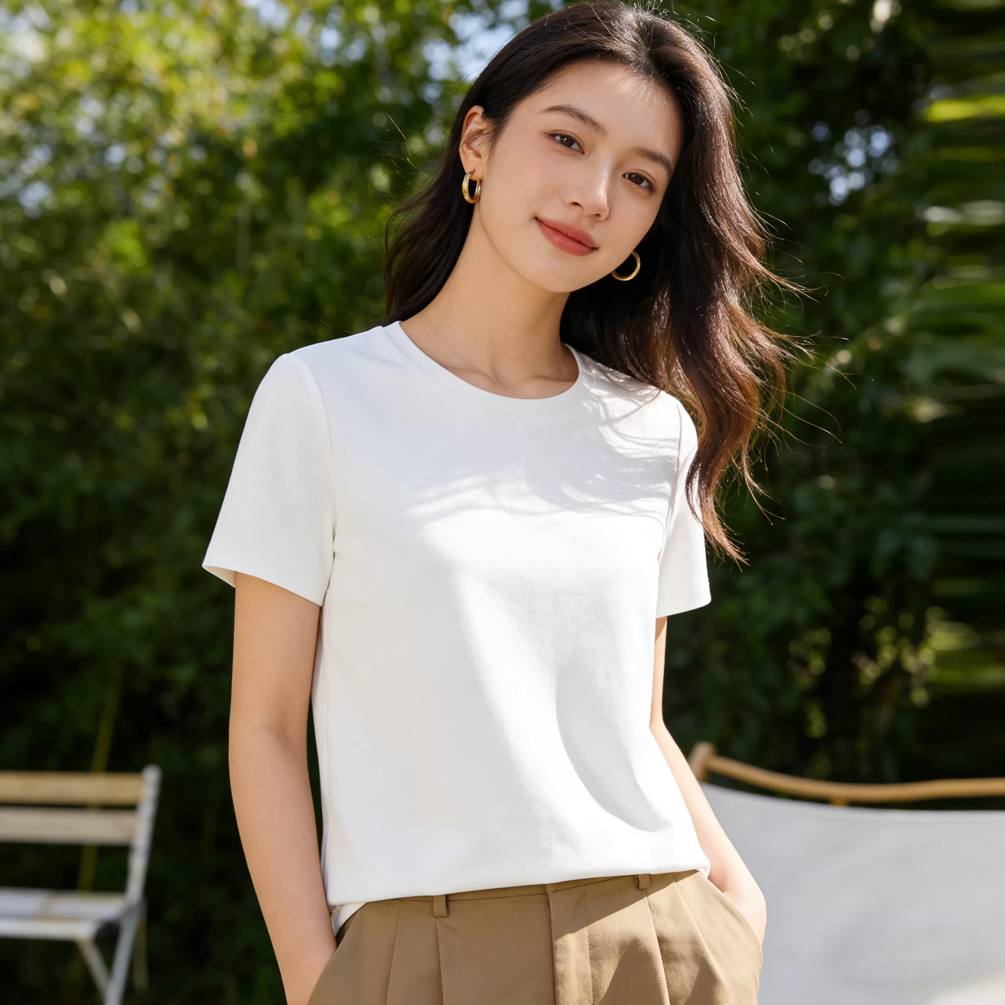 蕉下T恤女棉短袖上衣休闲春夏白色通勤修身透气衣服户外打底衫