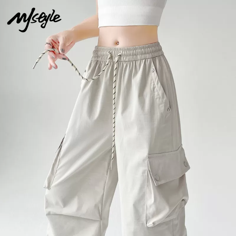 MJ STYLE美式速干工装裤女2026夏季款高腰显瘦伞兵阔腿运动登山裤