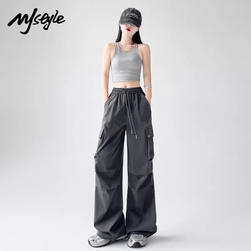 MJ STYLE美式速干工装裤女2026夏季款高腰显瘦伞兵阔腿运动登山裤