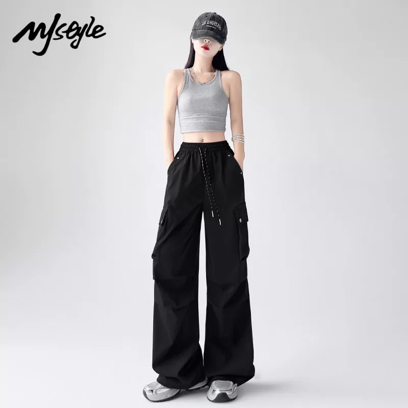 MJ STYLE美式速干工装裤女2026夏季款高腰显瘦伞兵阔腿运动登山裤
