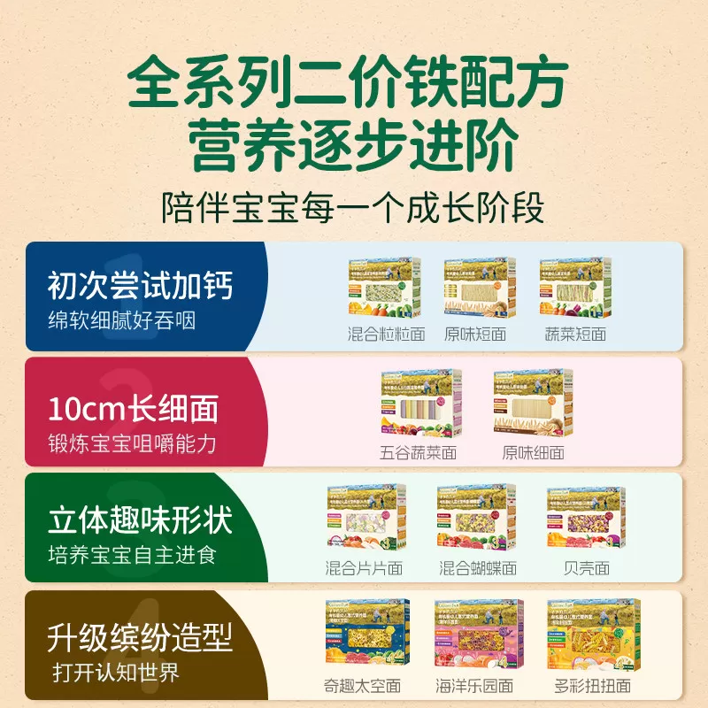 爷爷的农场婴儿有机线面条辅食营养面星星蝴蝶面婴幼儿碎碎面2盒